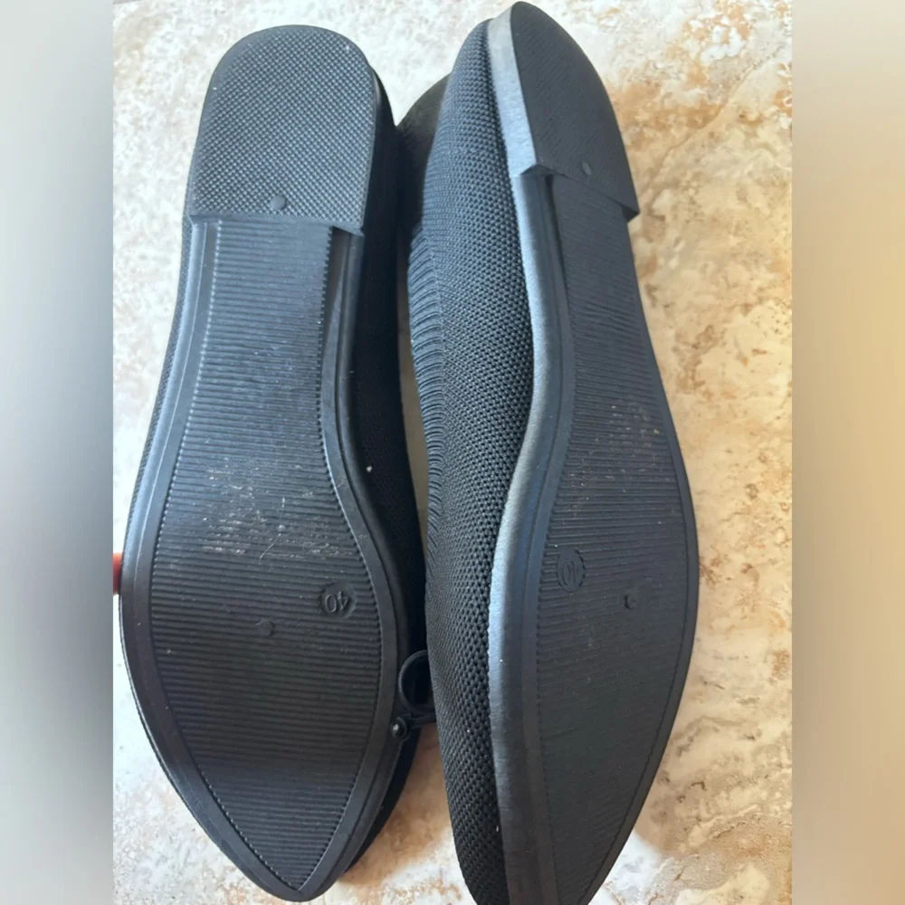 Black Knit minimalist Ballet Flats with Bow - Women's Comfort Shoes